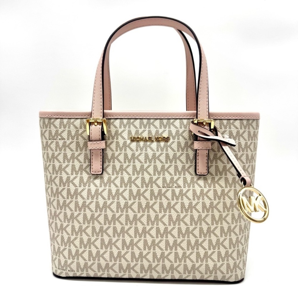 Michael Kors Jet Set Travel Extra-Small Logo Top-Zip Tote Bag Powder Blush Multi
